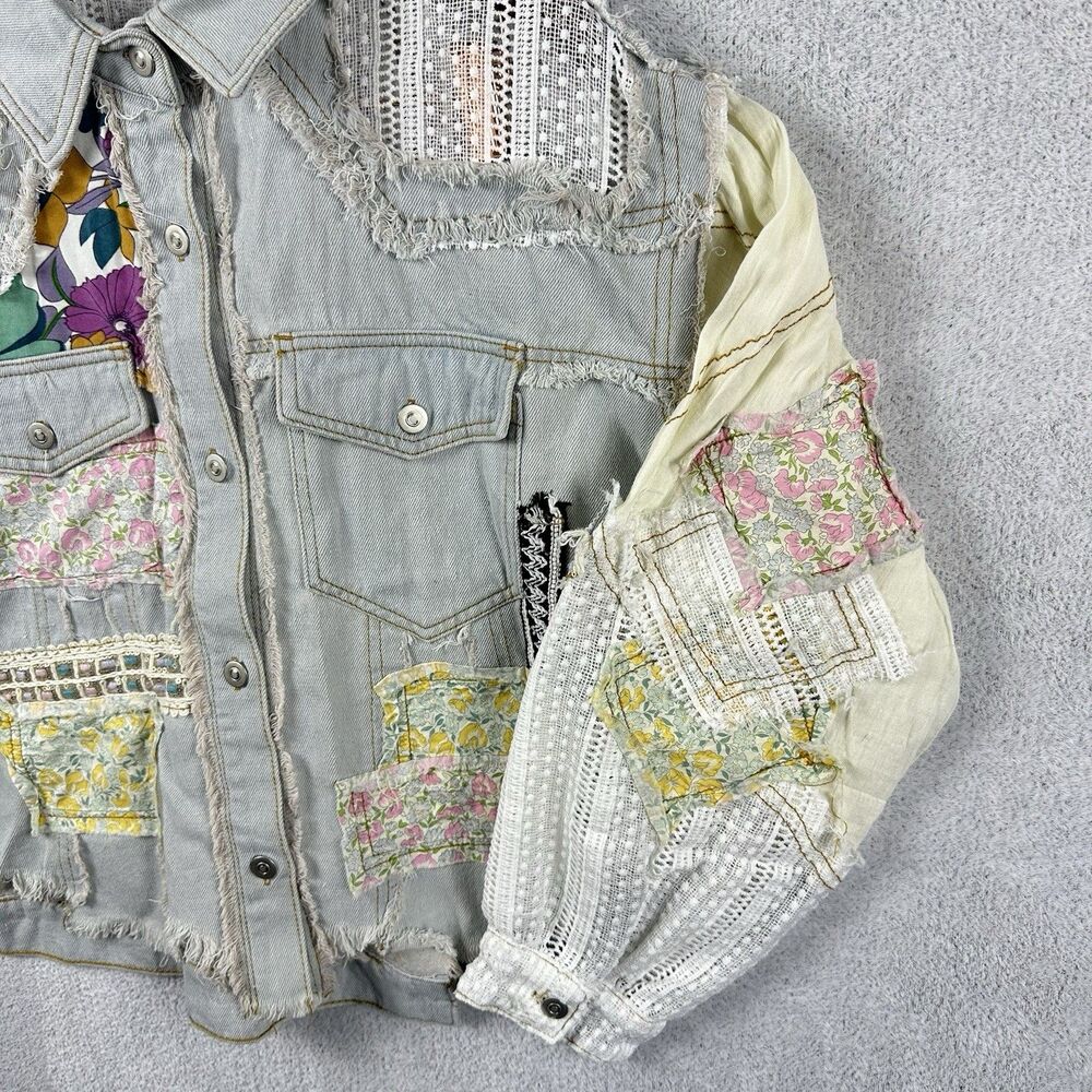 Pol Patchwork Lace Denim Distressed Jacket Boho C… - image 4